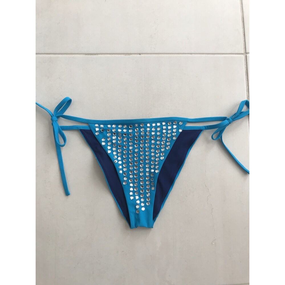 Angelys Balek Swim Sequin String Bikini Teal FLAW